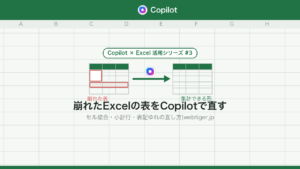 崩れたExcelの表をCopilotで集計できる形に直す手順(アイキャッチ画像)
