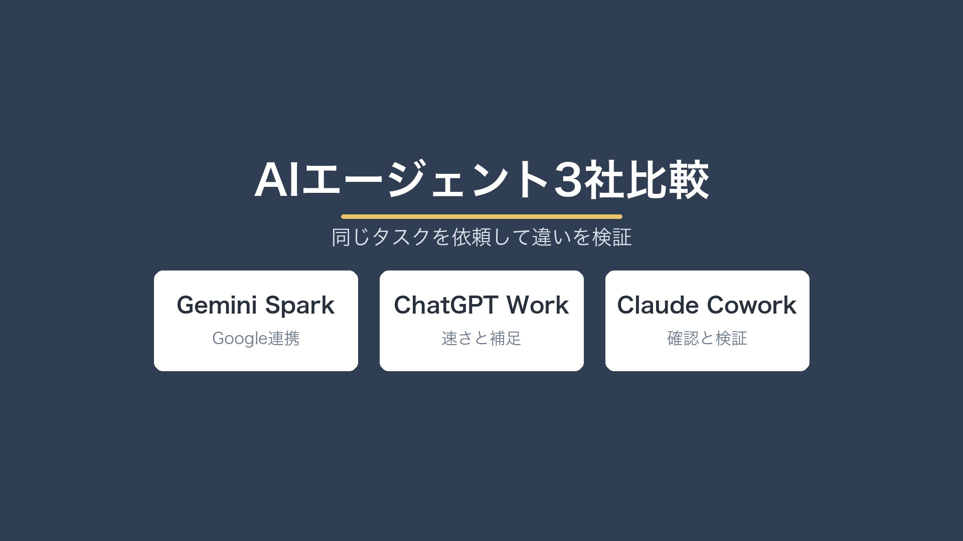 AIエージェント3社比較。Gemini Spark・ChatGPT Work・Claude Coworkに同じタスクを依頼して違いを検証