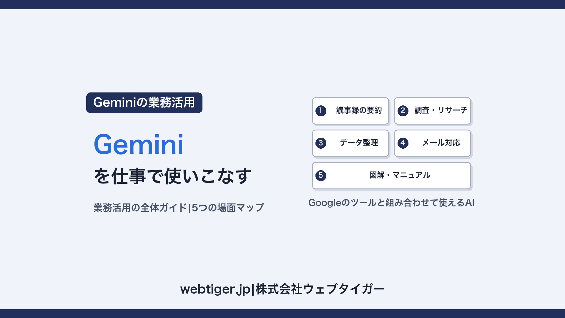 Geminiを仕事で使いこなす:業務活用の全体ガイド(5つの場面マップ)